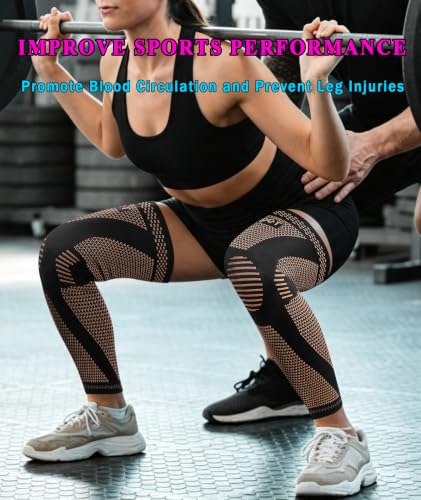 2 Pack Full Leg Compression Sleeves for Men Women, Compression Leg Sleeve for Knee Pain Relief, Muscle Recovery, Swelling, Knee Brace Support for Basketball, Running, Workout, Cycling (Black and Brown, XX-Large) Black and Brown