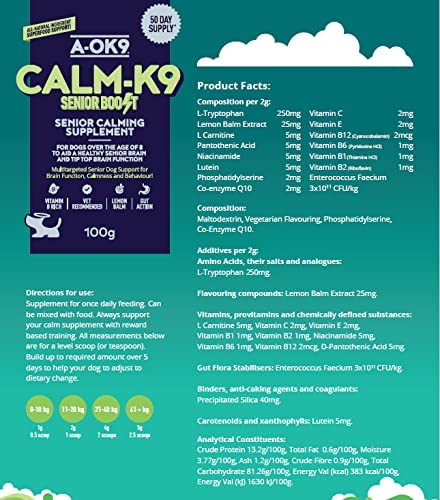 Senior Calm-K9 | Calming Support Supplement for Senior Dogs | Supports Relaxed Behaviour During Fireworks & Travel | Natural Ingredients & Superfoods | Mix with Dog Food