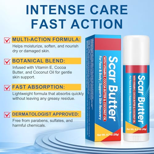 Scar Stick, with Vitamin E, Cocoa Butter & Coconut Oil, 5-in-1 Skin Nourishing Formula, Effectively Reduces Appearance of Scars & Fine Lines, Skin Recovery Support, Pack of 2 0.7 Ounce (Pack of 2)