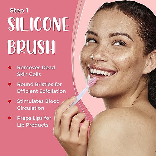 6-in-1 Lip Care Kit With Lip Sleeping Mask, Silicone Brush, Sugar Lip Scrub, Lip Mask Sheet to Reveal Luscious, Lip Exfoliator Scrub to Soft Lips – Korean Lip Therapy Set for a Fuller 6-in-1 Lip Care Kit