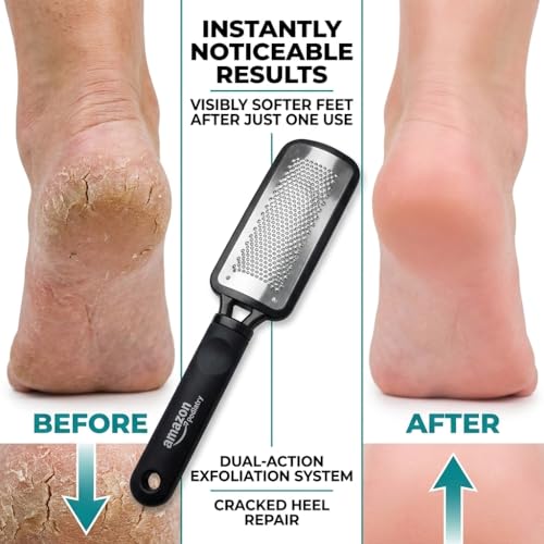 Large Foot File & Callus Remover for Feet – Stainless Steel, Wet or Dry Use, Silver/Black