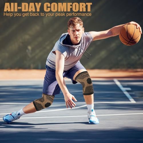 Knee Brace for Women & Men1 Pair, Copper Knee Braces for Knee Pain and Support, Copper Ions Fiber Compression Knee Sleeve for Running, Meniscus Tear, ACL, Joint Pain Relief (2, XXXX-Large) 2