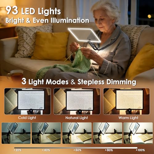 5X Page Rechargeble Hands Free Neck Magnifying Glass with Light for Reading Black