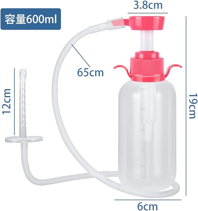 Soxeeh Multi-Purpose Cleansing Pump, Enema Syringe, Cleanser, Manual Pump, 20.3 fl oz (600 ml), Large Capacity, 25.6 inches (65 cm) Tube, 3 Replacement Nozzles, Includes Dustproof Cover, Unisex, 1.0 Pieces - BeesActive Australia