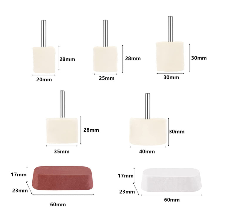 14 Pcs Polishing Wheel Kit for Drill - Buffing Pad Set With 2 Compounds and 5 Felt Wheels for Aluminum, Stainless Steel, Chrome, Metal, Glass, Car Detailing 14