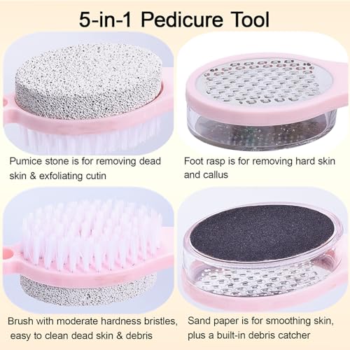 Foot Scrubber Brush with Pumice Stone for Feet Callus Remover Pedicure Tool Pink