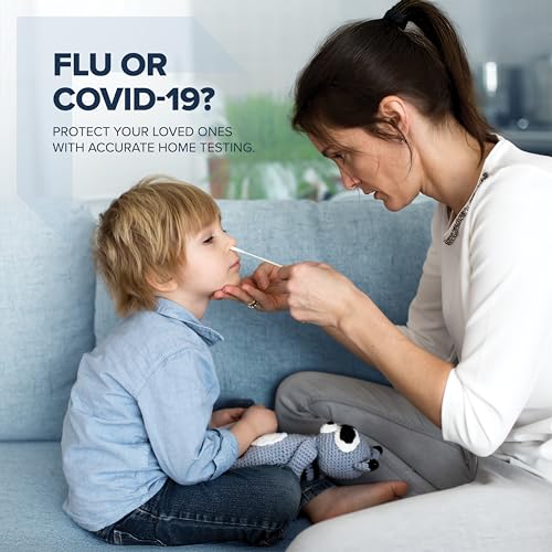 Kitlab™ RapidGo™ Flu A/B & COVID 19 Home Test, Results in 15 Minutes, OTC Covid 19 & Flu Home Test, with Non-invasive Nasal Swab, Easy to Use & No Discomfort (4Tests)