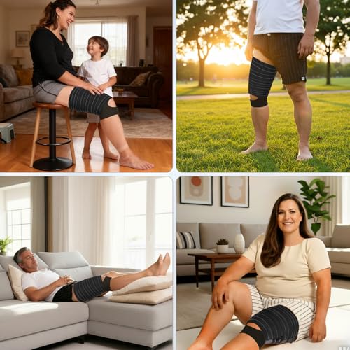 1PC Thigh Compression Wrap + Compression Knee Kit | Relieves Swelling, Edema, Lipedema | Breathable | Anti-Slip | All-Day Comfort, Black(L) Large