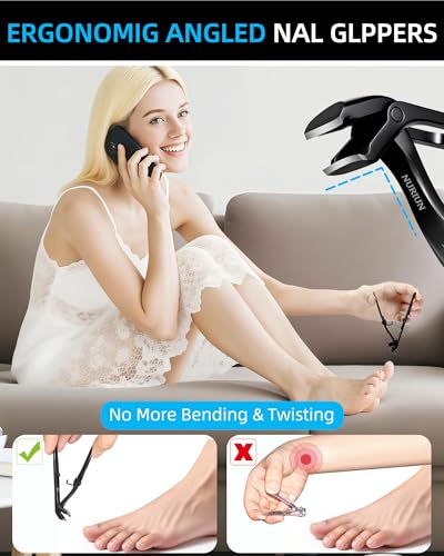 Long Handled Toenail Clippers for Seniors Thick Toenails, Angled Head Large Nail Clippers for Men, Heavy Duty Professional Toe Nail Clippers for Thick Nails 3PCS Toenail Clippers Set