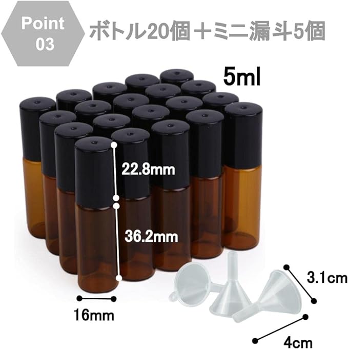 Chocople Roll On Bottle Light Filtering Jar Atomizer Set of 20 with 5 Funnels (5ml) -  Australia