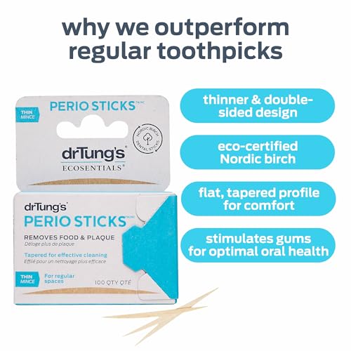 DrTung's Dental Sticks for Teeth & Gum Cleaning - Thin, 100 Count, 6 Pack 100 Count (Pack of 6)