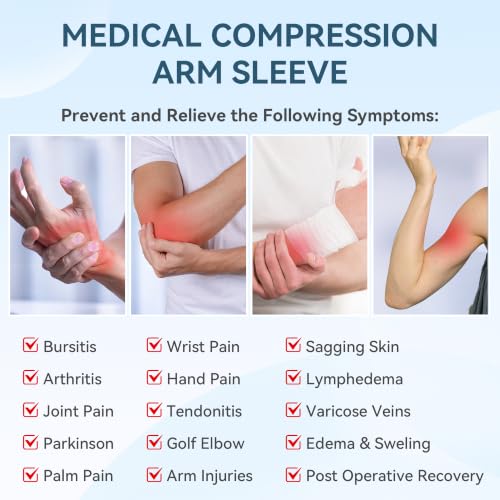 1 Pair Medical Full Compression Arm Sleeves with Palm Cover for Women Men Black 2XL