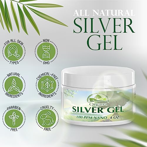 Organa Nano Silver Gel - Advanced Colloidal Silver Skin Cream - Wound Care & First Aid Gel Soothing Topical Ointment for Burns, Razor Burn and Sunburn Irritations - Unscented 4 Oz Jar Unflavored 4 Ounce