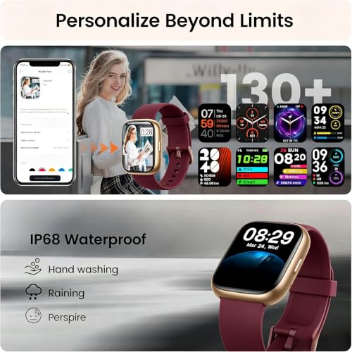 Smart Watch with Alexa Built-in, 1.83" HD Bluetooth Calling Fitness Tracker Burgundy