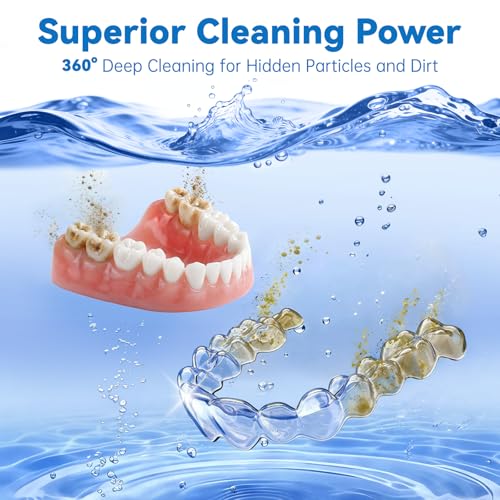 Ultrasonic Retainer Cleaner Machine, 42kHz Dental Cleaning Pod for Dentures, Aligners, Mouth Guards, Jewelry - IPX7 Waterproof Durable Removable Base and Top Cover, 3 Timer Settings (MatteBlack)