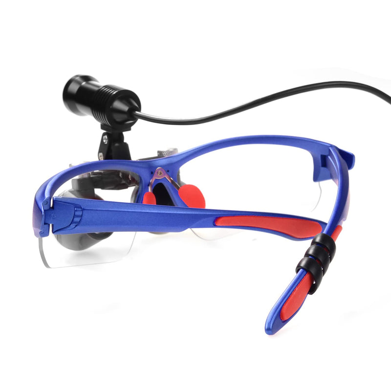 EustomA 3.5X Binocular Loupes Magnifier with 5W LED Clip on Headlight Optical Glass Headlamp with Two Clips Adjustable Cloth Bag DY-409-3.5X (Blue) Blue - BeesActive Australia