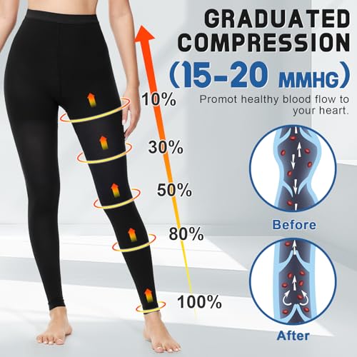 beister Compression Leggings, 15-20 mmHg Footless Waist-High Tights Black XL