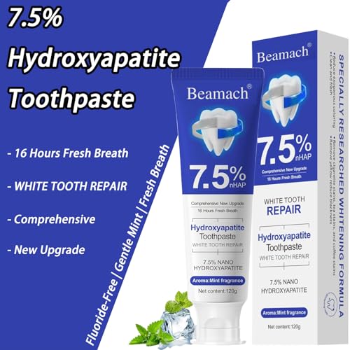 7.5% Hydroxyapatite Toothpaste – Nano Hydroxyapatite Whitening Toothpaste for Enamel Protection & Tooth Strengthening, Fluoride-Free Probiotic Formula with Gentle Mint Flavor & Fresh Breath (3) 3