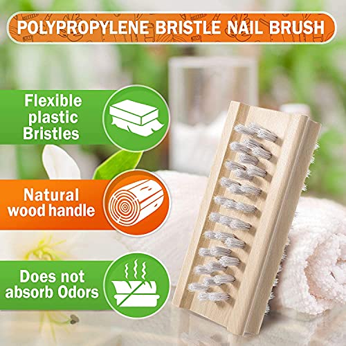 Konex Non-Slip Wooden Two-sided Hand and Nail Brush - Stiff Bristle Fingernail Brushes for Cleaning Under Nails - Heavy Duty Fingernail Brush for Manicure and Automotive Use - 2 Pack Pack of 2 2.0