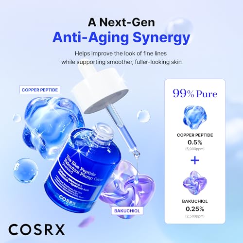 COSRX The Blue Copper Peptide Bakuchiol Serum, Glow & Plumping, 1.69 Fl Oz Copper Peptide+5 Multi Peptides