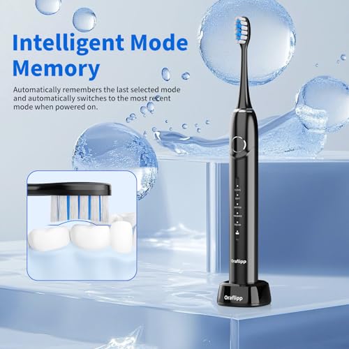 Sonic Electric Toothbrush - 40,000 VPM Power Toothbrush with 5 Modes, Smart Timer & Mode Memory, IPX7 Waterproof, 30 Days Battery Life with Inductive Charger, 8 Brush Head (Black) Black