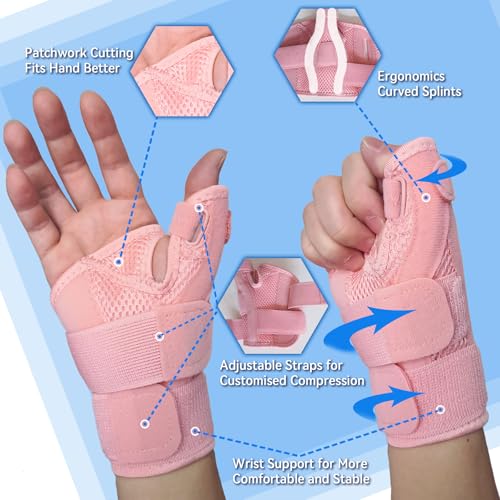 New Updated Thumb Brace for Women and Men, Reversible Trigger Thumb Splint for Day & Night Support, Breathable Thumb Stabilizer for Arthritis, Tendonitis, Sprains Thumb Pain Relief (Pink) Pink