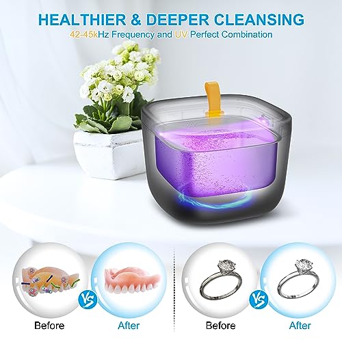 Ultrasonic Retainer Cleaner for Invisalign, Denture, Mouth Guard, Aligner, Toothbrush Head, 43kHz Newly Upgraded Ultrasonic Retainer Cleaner Machine, UV Ultrasonic Jewelry Cleaner with 255ML