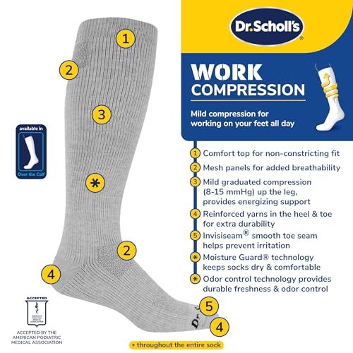 Dr. Scholl's Men's Athletic & Work Compression Over the Calf Socks - 1 & 3 Pair Packs - Fatigue Relief 7-12 Black (3 Pairs)
