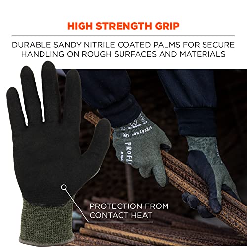 Ergodyne ProFlex 7042 Cut Resistant Work Gloves, ANSI A4, Contact Heat Resistant, Sandy Nitrile Coated Palms, 18g Aramid Medium