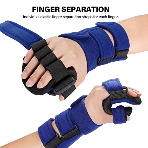 Stroke Resting Hand Splint Right&Left Resting Hand Splint with Finger Separator Functional Night Immobilizer Wrist Finger Brace for Carpel Tunnel Pain,Sprain Fracture,Tendonitis (Right,Blue) Right,Blue