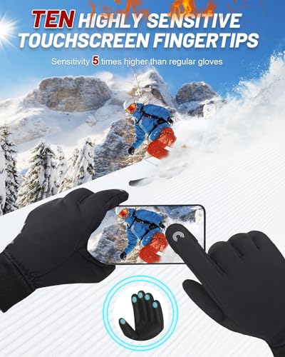 RIGWARL Winter Gloves for Men Women, Waterproof, Touchscreen, Cold Weather Black Waterproof Medium