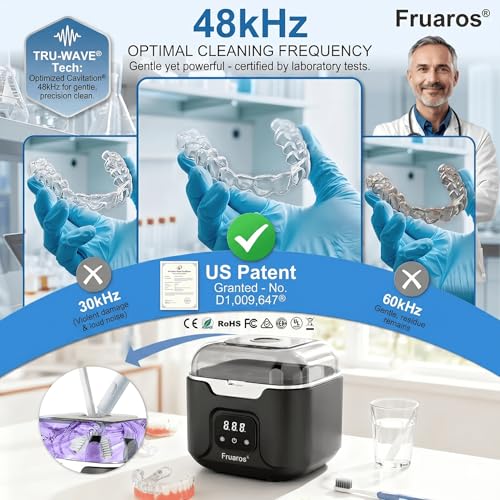 Ultrasonic Retainer Cleaner Machine, 48kHz Ultrasonic Dentures Cleaner with Timer & 4 Modes, 240ML Dental Pod for Mouth Guards, Braces, Aligner, Toothbrush, Jewelry, Makeup tool.