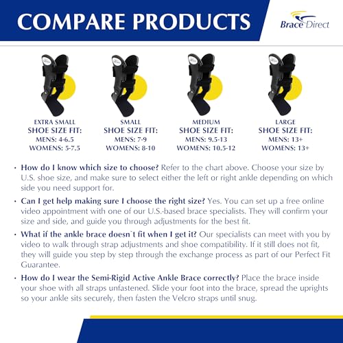 Brace Direct Semi-Rigid Active Ankle Brace for Sports, Sprains & Athletes Left Ankle - Left - XS