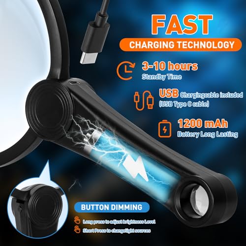 30X 40X 60X Rechargeable Magnifying Glass with Light, Large 5.2-Inch Black 30X 40X 60X