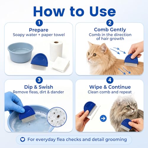 Prime Pets Flea Comb for Dogs and Cats, Stainless Steel Pet Grooming Comb for Flea Checks, Dander, Loose Hair and Tear Stain Debris 1 Count (Pack of 1)