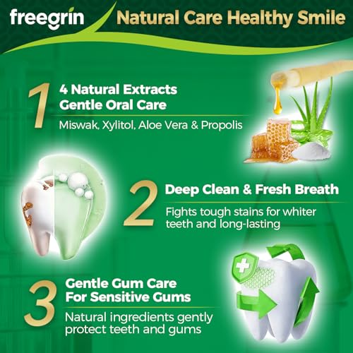 6 Pack Organic Miswak Herbal Whitening Toothpaste | Gums & Refreshing-with Miswak & AloeVera Leaf & Propolis Extract,Xylitol- 100% Fluoride Free & Vegetable Base | 3.52OZ 6 Count (Pack of 1)