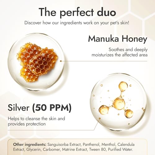 Manuka Honey Wound Gel for Hot Spot Treatment for Dogs and Cats – Helps with Irritations, Cuts, Rashes, Abrasions, and Scrapes – Colloidal Silver for Dogs 2 oz Wound Gel, 2 Fl Oz