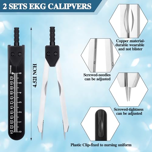 Geiserailie 2 Sets EKG Caliper and 3 Pcs Rhythm Interpretation Badge