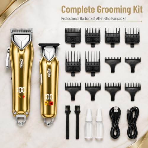 Cordless Hair Clipper and T-Blade Trimmer Set for Men and Women, Gold