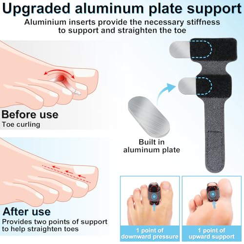 4pcs Hammer Toe Straightener with Aluminum Plate, Adjustable Hammer Toe Corrector for Women & Men,Toe Splints Wraps Relief for Curled, Bent Toes,Crooked & Broken Toes(Large) Large