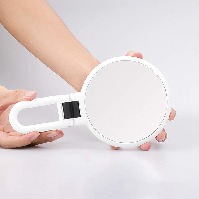 Hand Mirror Magnifier Desk Mirror 10x Equal Double Sided Mirror with Handle, Stand & Hand Mirror, Foldable Makeup Mirror, Convenient to Carry, Round White -  Australia