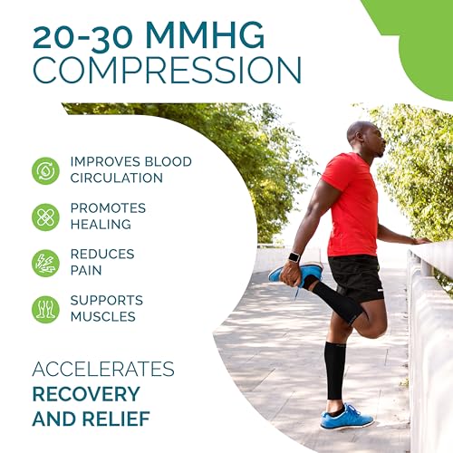 Run Forever Calf Compression Sleeve for Men & Women, 20-30mmHg Compression Medium 2-pair Black & Grey