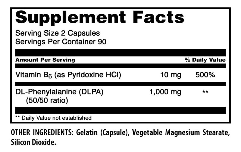 Amazing Formulas DLPA Supplement | DL-Phenylalanine |1000 Mg | Capsules | Non-GMO | Gluten-Free | Made in USA (180 Count) Unflavored - 180 Count