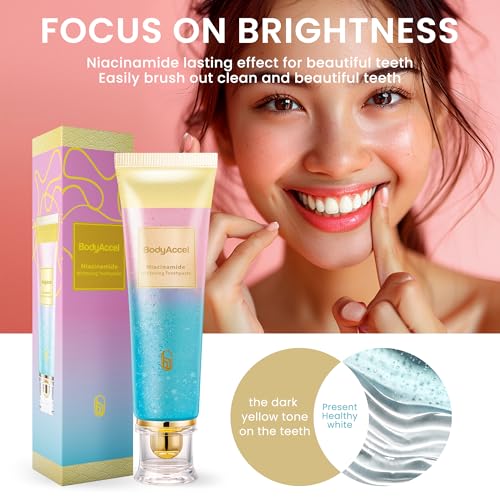 2 Pack BodyAccel Niacinamide Whitening Toothpaste, Triple Whitening Niacinamide Toothpaste, Brightens and Whitens Teeth, Natural Gentle, Fresh Breath 2pack