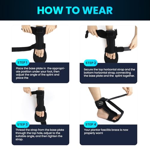 Welnove Plantar Fasciitis Night Splint, Foot stretcher for plantar fasciitis, Foot Brace for Plantar Fasciitis, Support Relief Foot Drop Achilles Tendonitis Day Night - Black, Medium Size