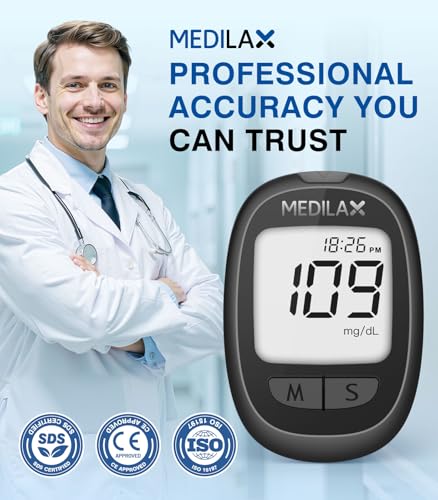 Medilax Blood Glucose Monitor Kit, Blood Sugar Testing Kit with 100 Strips