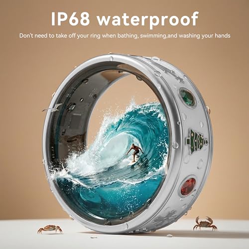 Smart Ring for Men, Fitness & Activity Tracker with Blood Pressure/Heart Rate Monitor, Sleep Tracker, Step Counter, IP68 Waterproof Ring for iOS & Android, Fast Charge, No Subscription (Silver,Size8) Silver 8
