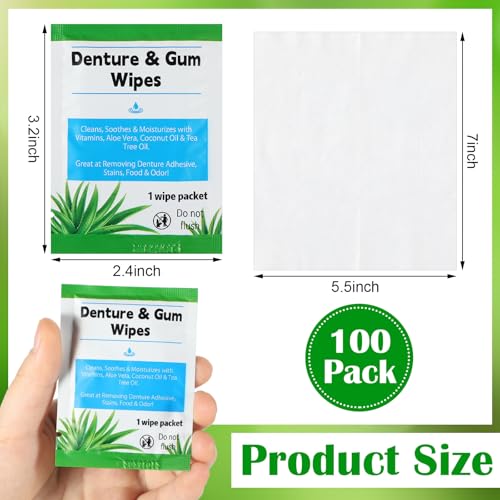 Timgle 100 Pcs Denture Cleaning Wipes Denture Adhesive Remover, Classic
