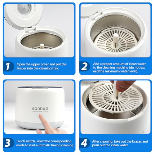 Ultrasonic Retainer Cleaner Machine 46kHz ultrasonic cleaner for denture/Jewelry/Toothbrush with 4 Cleaning Modes for Dentures, Aligner, Braces, Toothbrush Heads, Jewelry