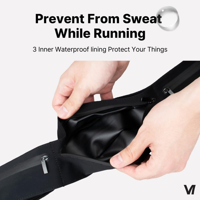 RNX Running Belt, Waist Belt bag, Waterproof Fanny Pack for Women & Men, Non-chafing Phone Holders for Running, Customizing Storage Space, 3 Pockets Flexibility, Running Gear, Black One Size